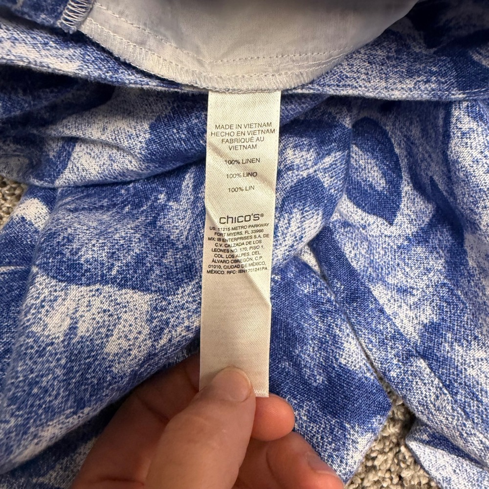 Chicos Blue White Floral Linen Pants Womens 0.5 Small Vacation Travel Beach - Picture 10 of 10